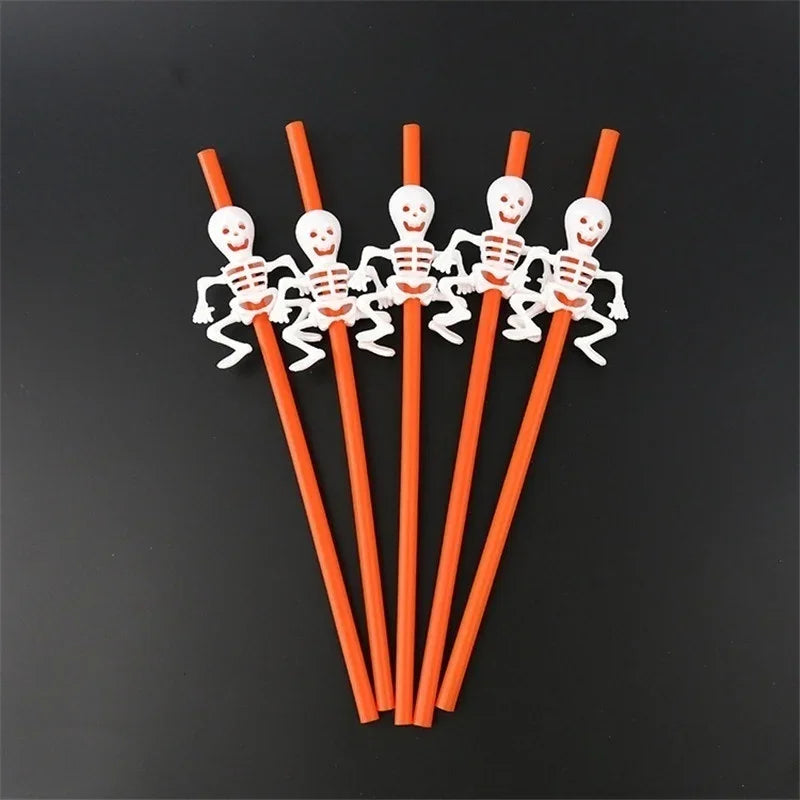 5Pcs Halloween Straws Home Party Halloween Decoration Holiday Bar Party Decoration Halloween Cartoon Skull/pumpkin Straws