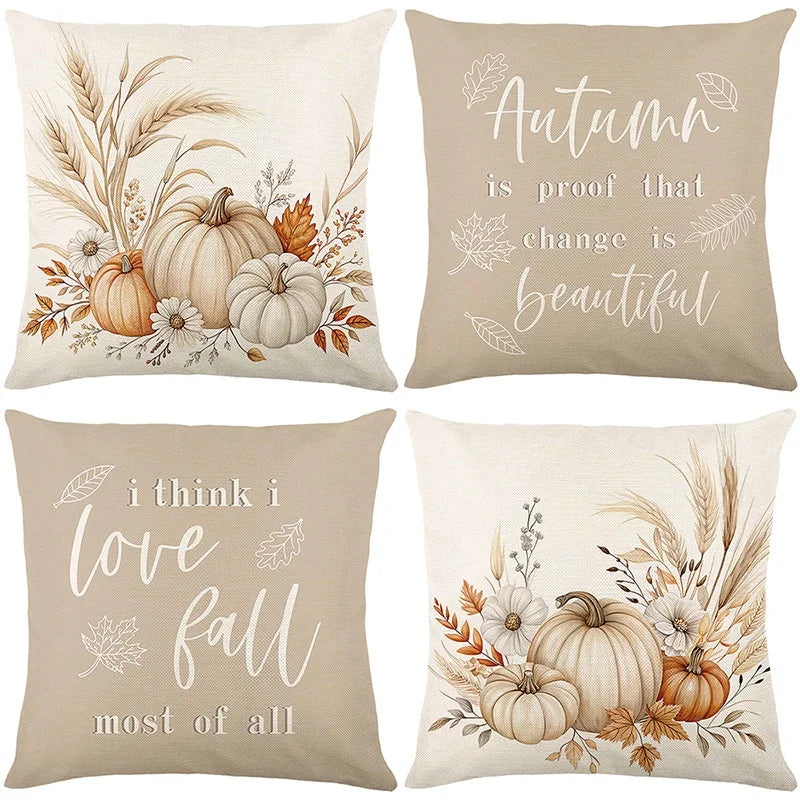 Thanksgiving Harvest Festival Throw Pillow Cover 18x18in with Straw and Pumpkin Pattern for Fall Thanksgiving Decor Living Room