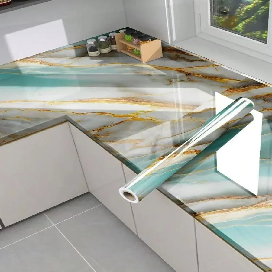 Imitation Marble Self-adhesive Wallpapers for Kitchen Decoration PVC Peel and Stick Wall Stickers Faux Tiles Wall Papers Home