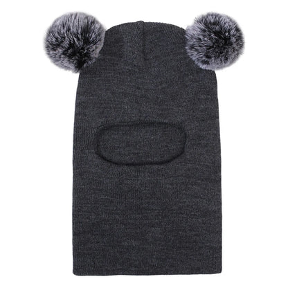 Kids Yarn Knit Balaclava Cap Autumn Winter Pullover Ear Protection Double Ball One-piece Baby Christmas Gift Hat