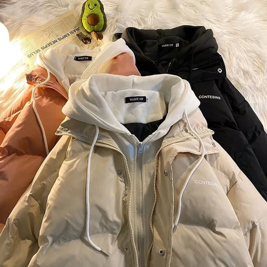 2026 Korean Winter Leisure Cotton Clothes Women Parker coat Y2K Multi-functional Fake Two Pocket Zipper Down Jacket Thick Coat
