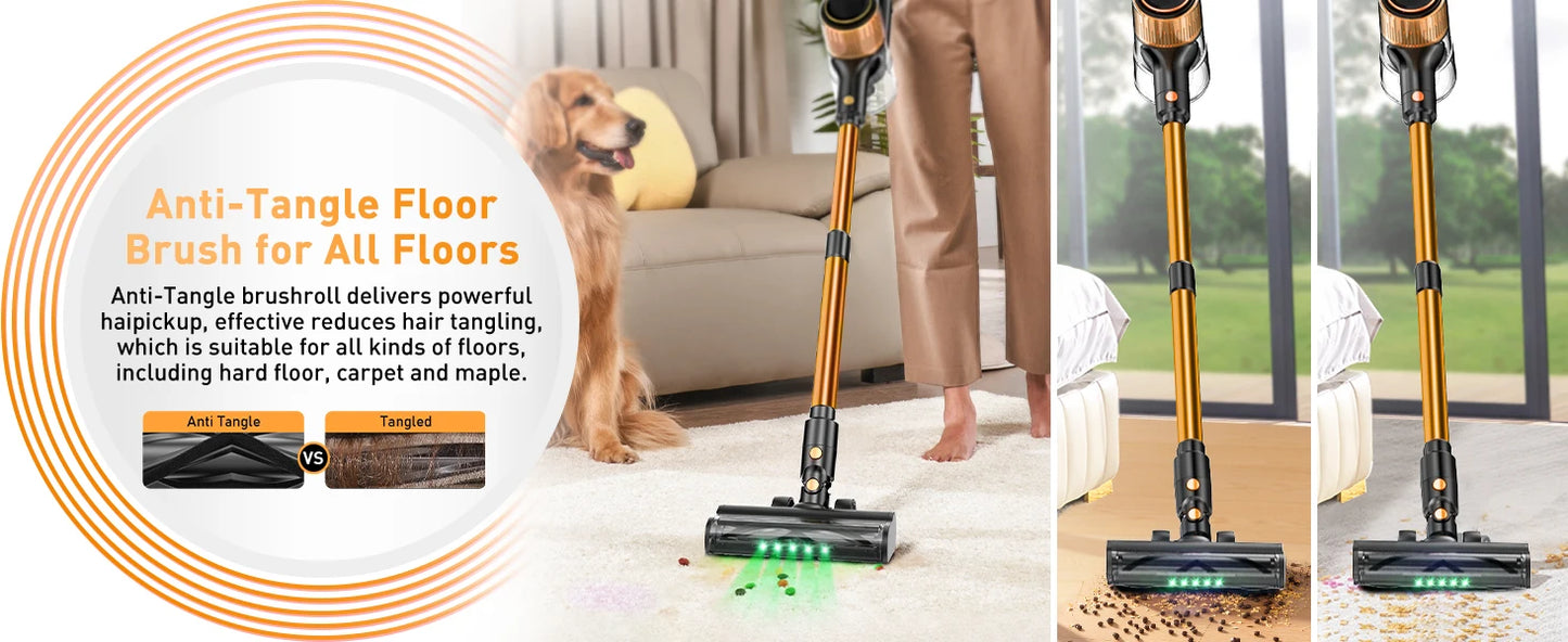 Cordless Vacuum Cleaner 8 in 1 Powerful Suction Lightweight,LED Display,45Mins Detachable Battery Vacuum for Floor/Carpet/Pet