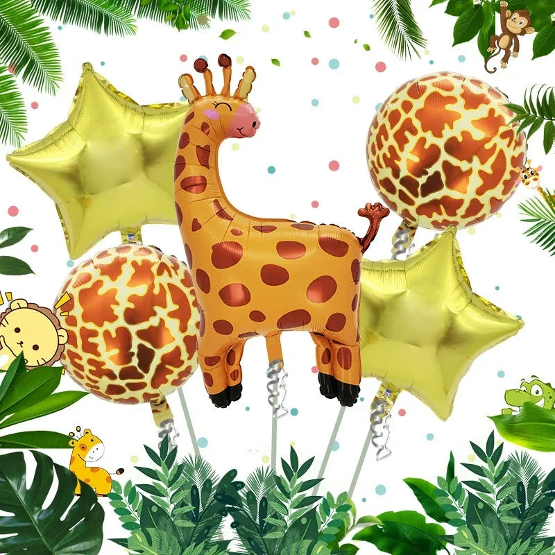 Jungle Safari Theme Foil Balloons Animal Shapes for Birthday Party Decorations Thanksgiving Holiday Events Kids Photo Backdrop