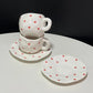 Cute Hand Pinch Irregular Painted Small Red Love Coffee Cup Plate Underglaze Ceramic Afternoon Tea Cup Plate Set