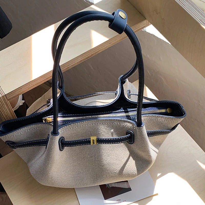 Luxury Canvas Dumpling Handbag Vintage Large Capacity Tote Bag Brand Pleated Drawstring Design Versatile Fashion Shoulder Purse