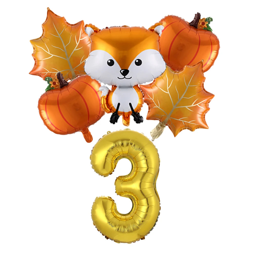 6Pcs Autumn Forest Animals Kids Birthday Party Decoration Squirrel Pine Cone Foil Balloon With 0-9 Number Ball Thanksgiving Gift