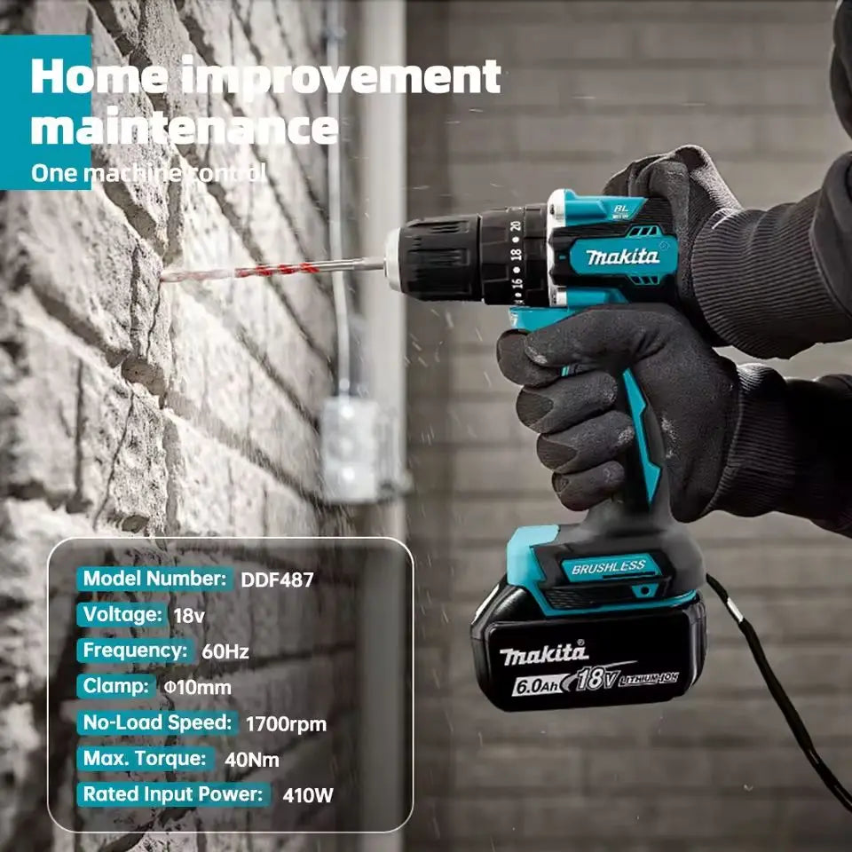 100%Original Makita DDF487 Cordless Driver Drill Brushless Electric Impact Screwdriver Rechargeable Power Tool 18V With battery