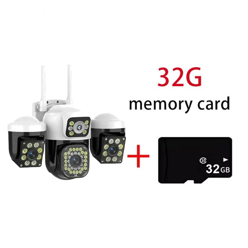 15MP 8K WiFi IP Camera 3 Lens 3 Screens Surveillance PTZ Camera IP Outdoor Waterproof  Auto Tracking  Security CCTV Cam YOOSEE