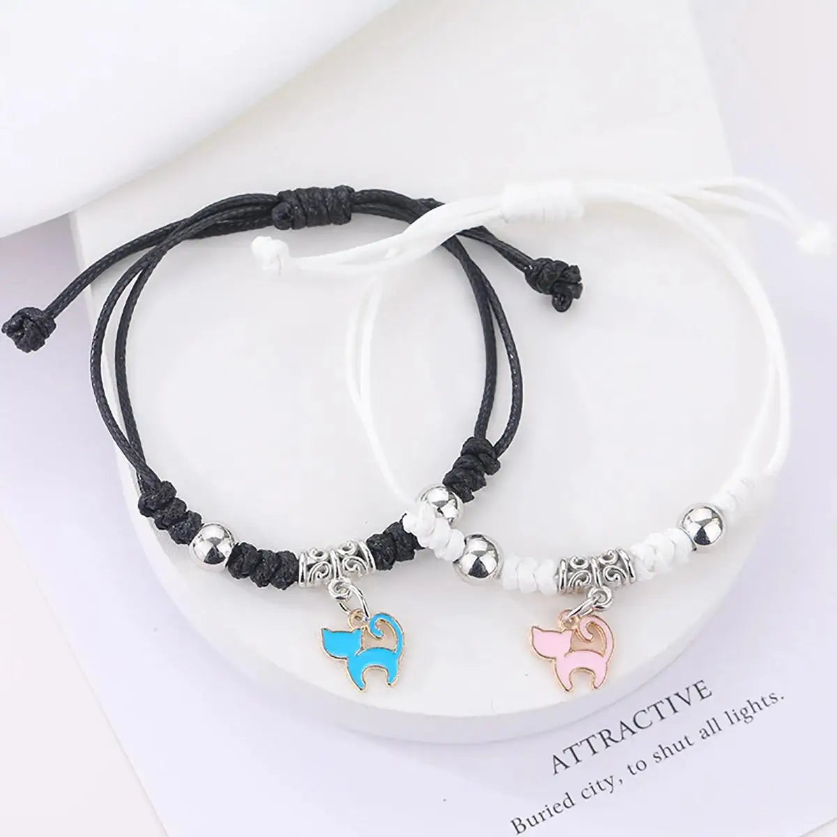 2PC Fashion Luminous Beads Star Couple Bracelet for Women Men Charm Cat Flower Heart Moon Love Matching Friend Bracelet Jewelry