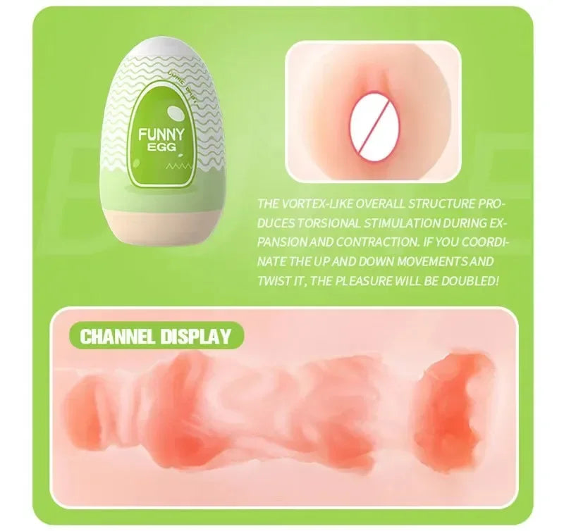 New Egg-Shaped Portable Male Masturbator Made of Soft Rubber with Realistic Vagina Texture Design Penis Massage Adult Sex Toy