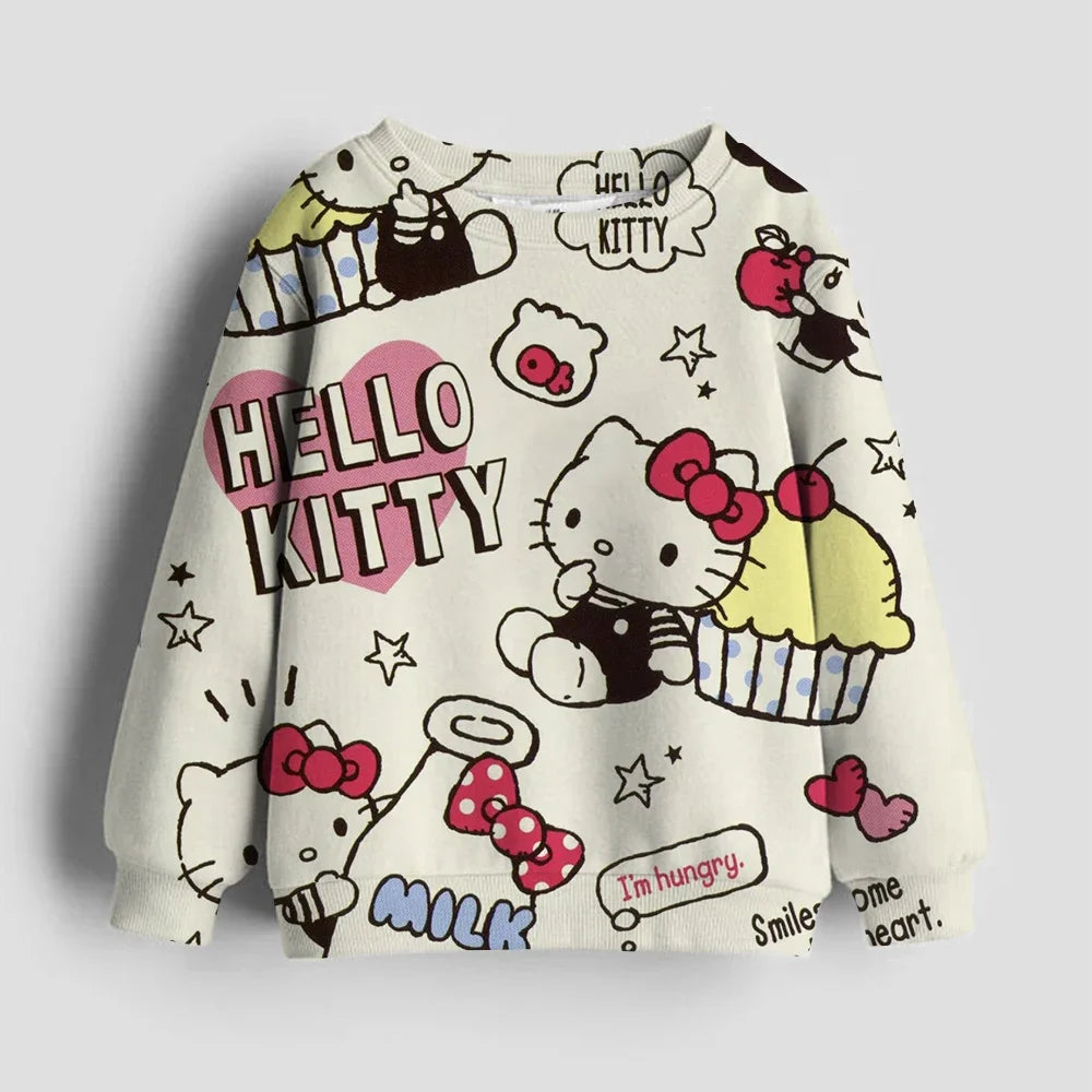 Christmas Kids Sportswear Baby Girls Hello Kitty Clothes Long Sleeve Cartoon Sweatshirt Tops Kuromi Girls Dance Team Hoodie