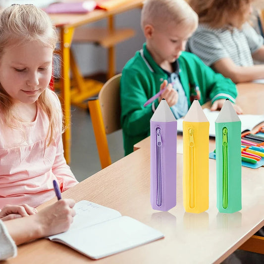 Creative Silicone Pen Bag Case Box Stocking Stuffers Candy Color Large Capacity Zipper Organizer Storage Bag Box Nice Gift