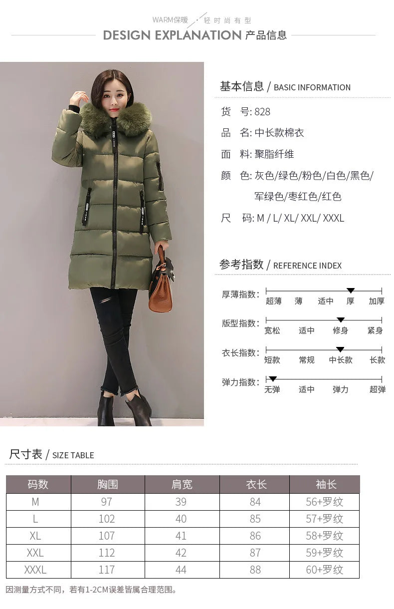 Women Winter Fur Collar Hooded Parka Fashion Letter Patch Zipper Pockets Design Long Jacket Elegant Slim Warm Thick Female Coats