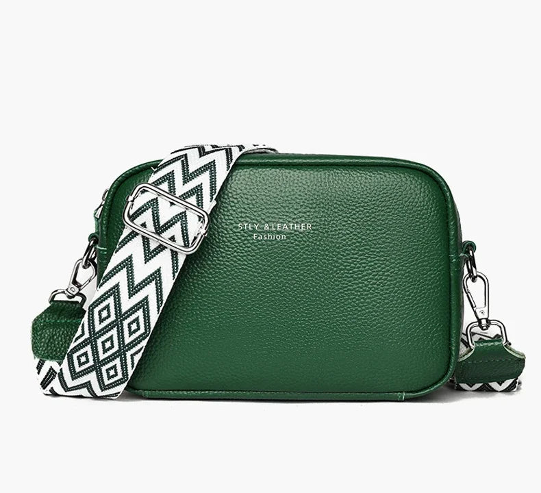 100% Genuine Leather Women Shoulder Bag 2025 New High Quality Cowhide Female Crossbody Bags Wide Shoulder Strap Girls Handbag