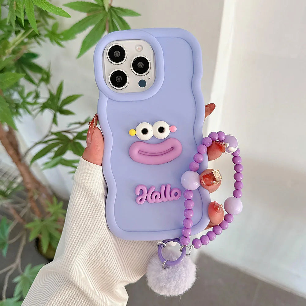 Cute Cartoon Wrist Chain Wave Case For Tecno Spark GO 1 2025 2024 2023 2022 2021 2020 Tecno Pop 6 GO 9 7 Pova 5 Pro 6 Neo Cover