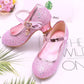 Girls High Heels Children's Leather Shoes Small Children Princess Single Shoes Sequins Students Dance Performance Gift