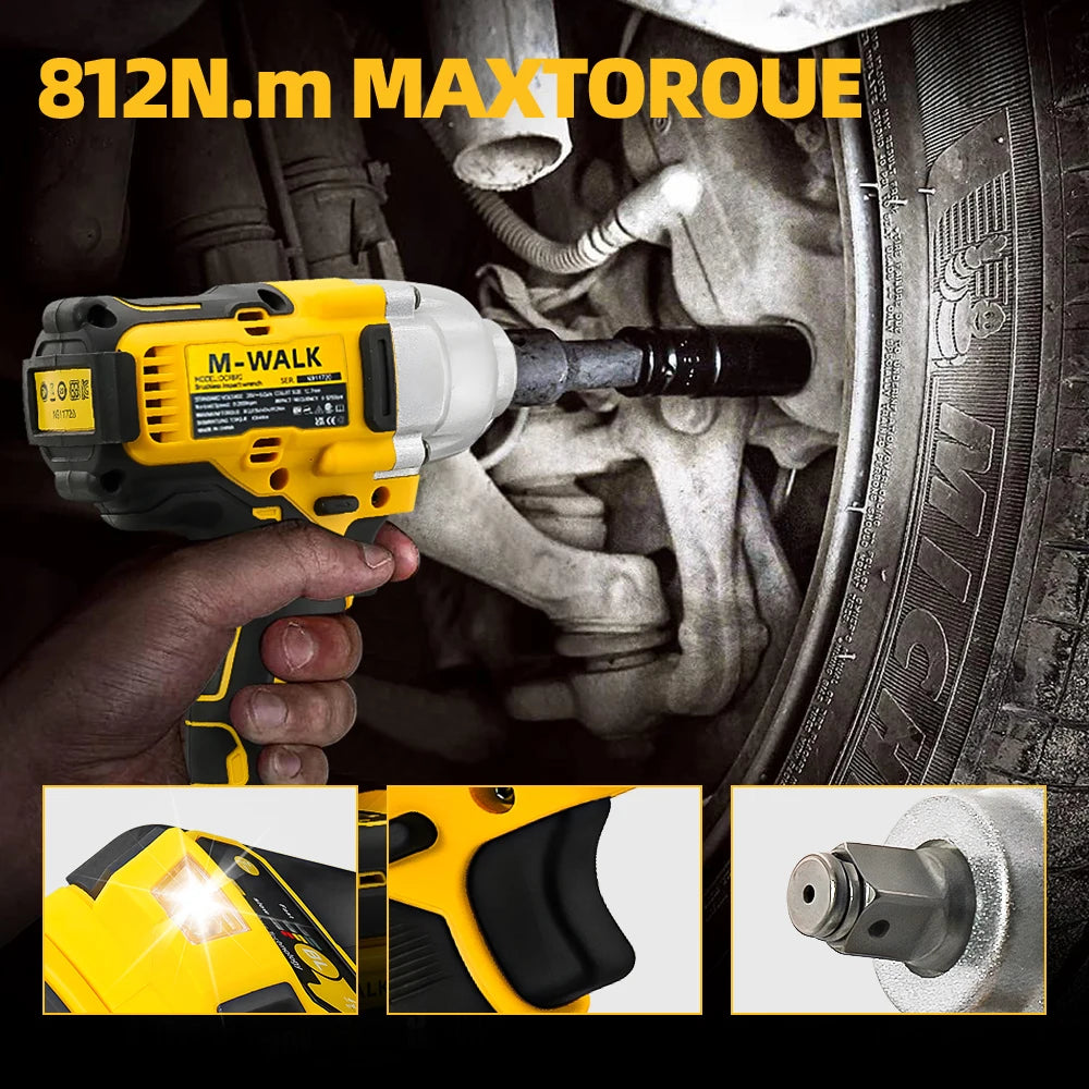 Brushless Impact Wrench 812N.m High Torque Cordless Electric Power Tool for Auto Repair/Construction For DeWalt 20V Battery Pin