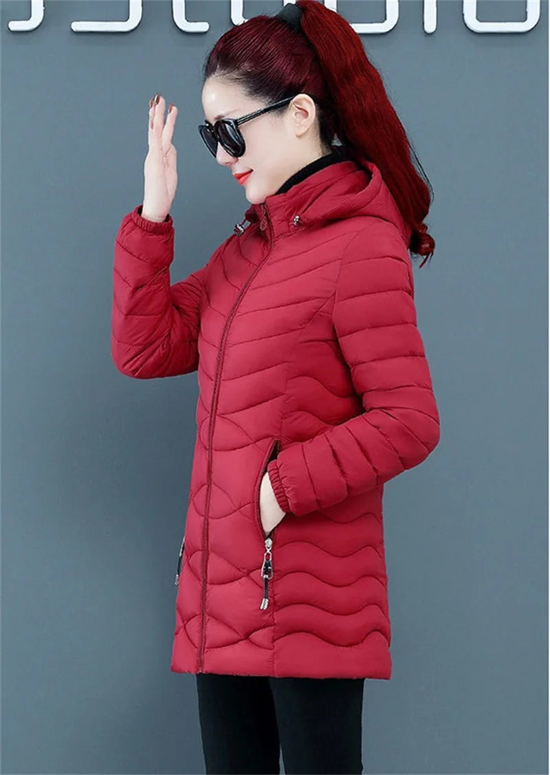 New Women Cotton Coat Autumn Winter Jacket Coat Middle-Aged Elderly Mothers Padded Hooded Keep Warm Down Cotton Overcoat Parkers