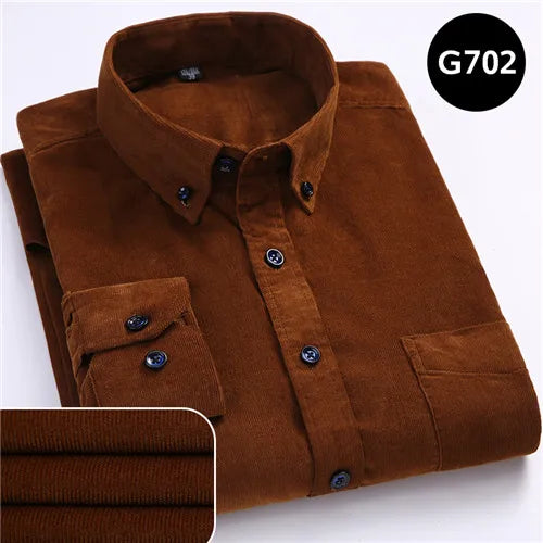 Plus Size 6XL 2025 Autumn/Winter Warm Quality 100% Cotton Corduroy Long Sleeved Button Collar Casual Shirts For Men Comfortable