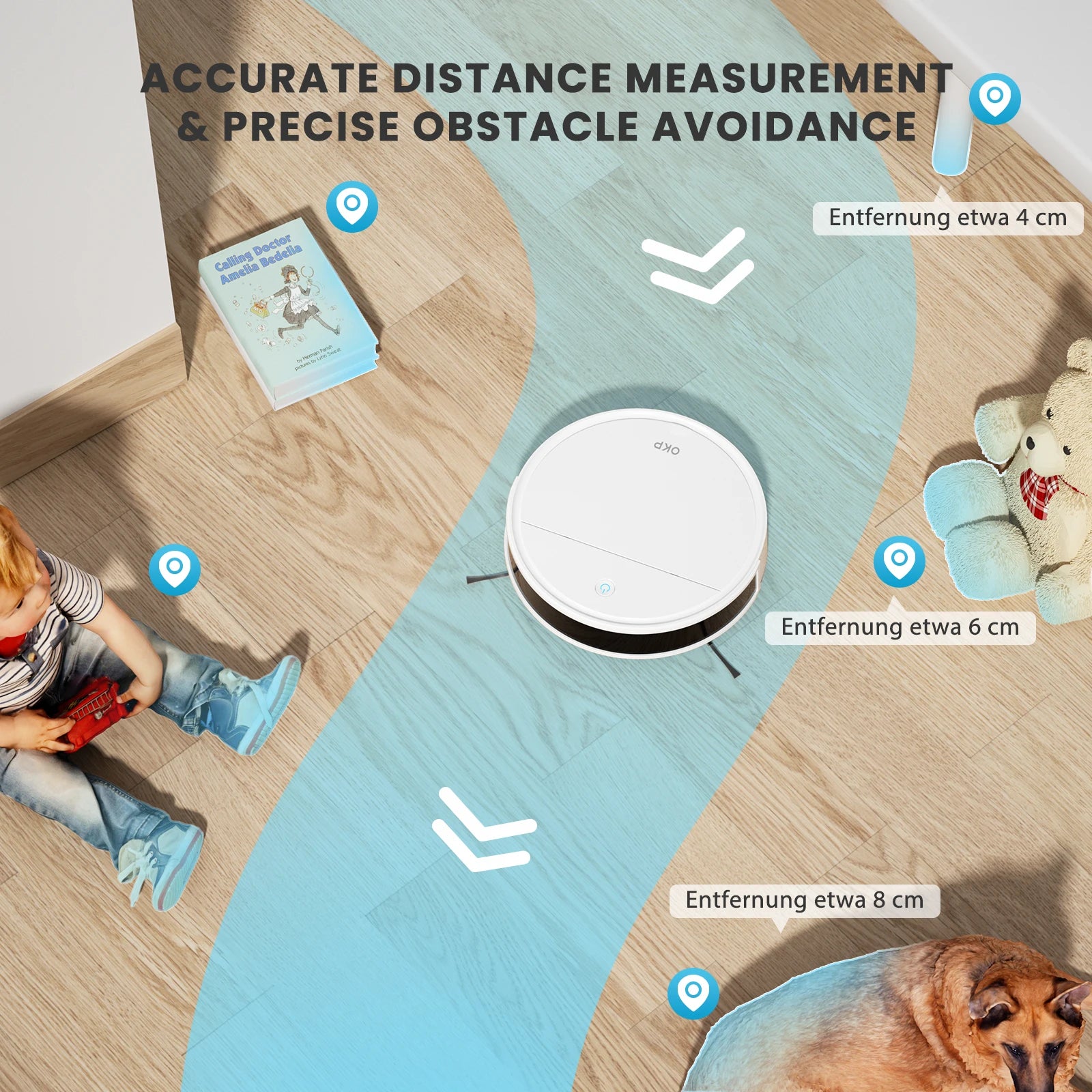 OKP K5P Robot Vacuum Cleaner, 5000Pa, 180 Mins, WiFi/App, Slim Design, Self-Charging, Perfect for Hard Floors, Pet Hair, Carpets