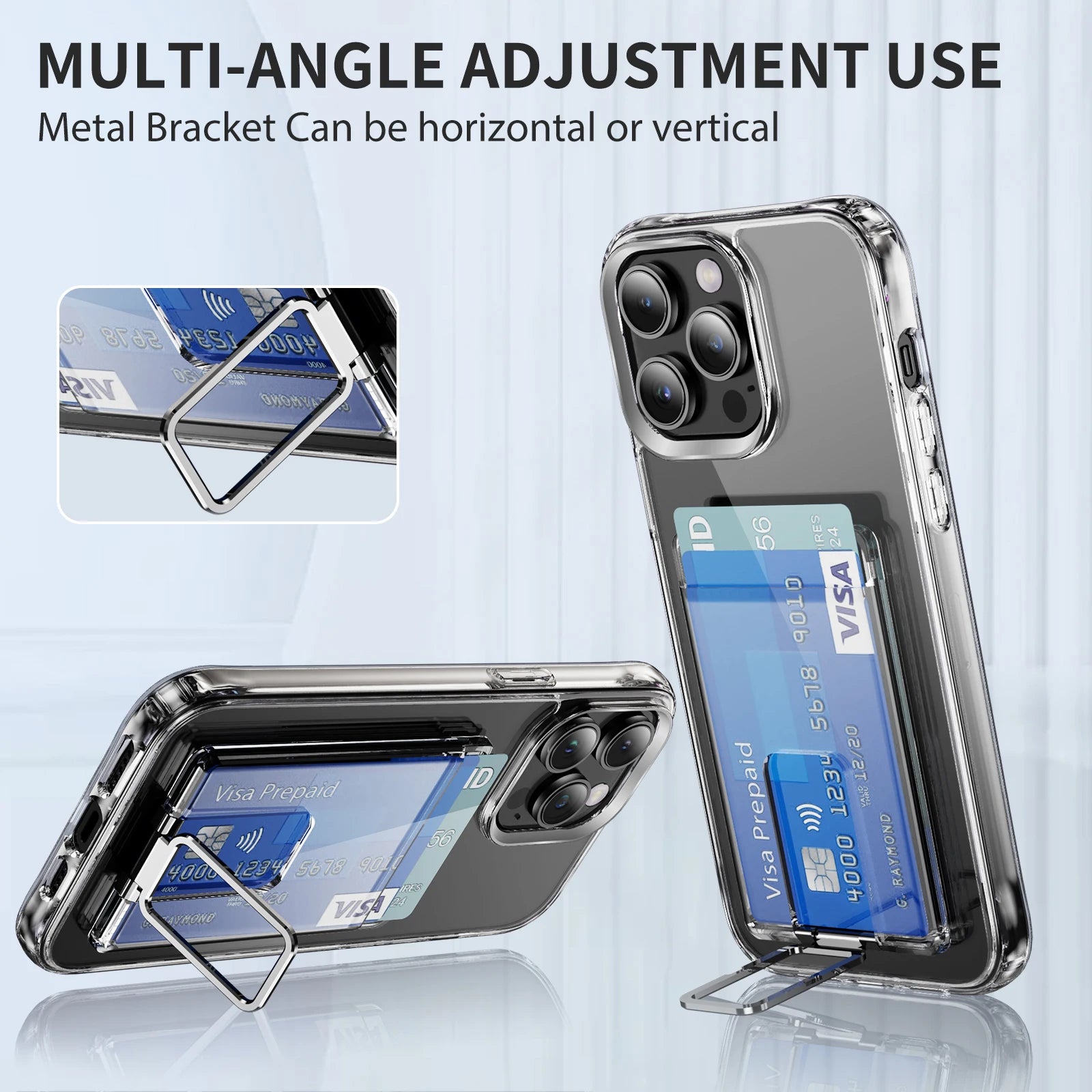 Strong Transparent Magnetic For Magsafe Card Wallet Metal Stand Holder Clear Case For iPhone Card Phone Back Bag Adsorption