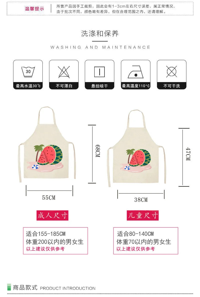 Cute Dog Pug Pattern Cotton Linen Sleeveless Chef Apron Kitchen Aprons Women Home Cooking Baking Waist Bib Pinafore 55x68cm