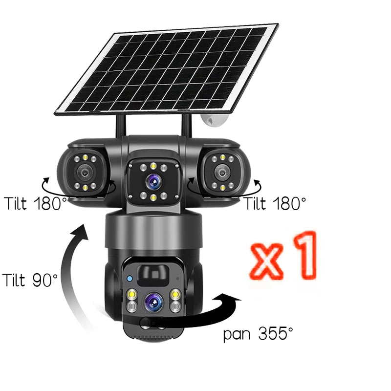15MP 8K 3 Lens solar security cameras wifi outdoor Waterproof PIR Night Vision Two-Way Audio Mobile Tracking Security IP Cameras