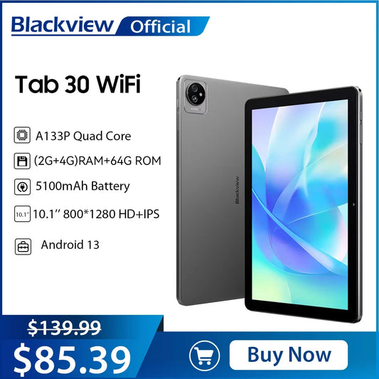 Blackview Tab 30 WIFI Tablet PC 10.1'' 800*1280 HD+IPS Display, Android 13 2GB+64GB,  2.4G/ 5G WIFI 6 Tablet With Dual Speakers
