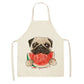 Cute Dog Pug Pattern Cotton Linen Sleeveless Chef Apron Kitchen Aprons Women Home Cooking Baking Waist Bib Pinafore 55x68cm