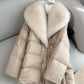 2025 Winter New Mid-length Temperament White Goose Puffer Parkas Women Fox Fur Detachable Large Lapel Fur Down Jacket High Qual