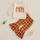 Thanksgiving Toddler Girl Outfit Cute Letter Print Crew Neck Sweatshirt and Plaid Flare Pants Set for Fall Celebration