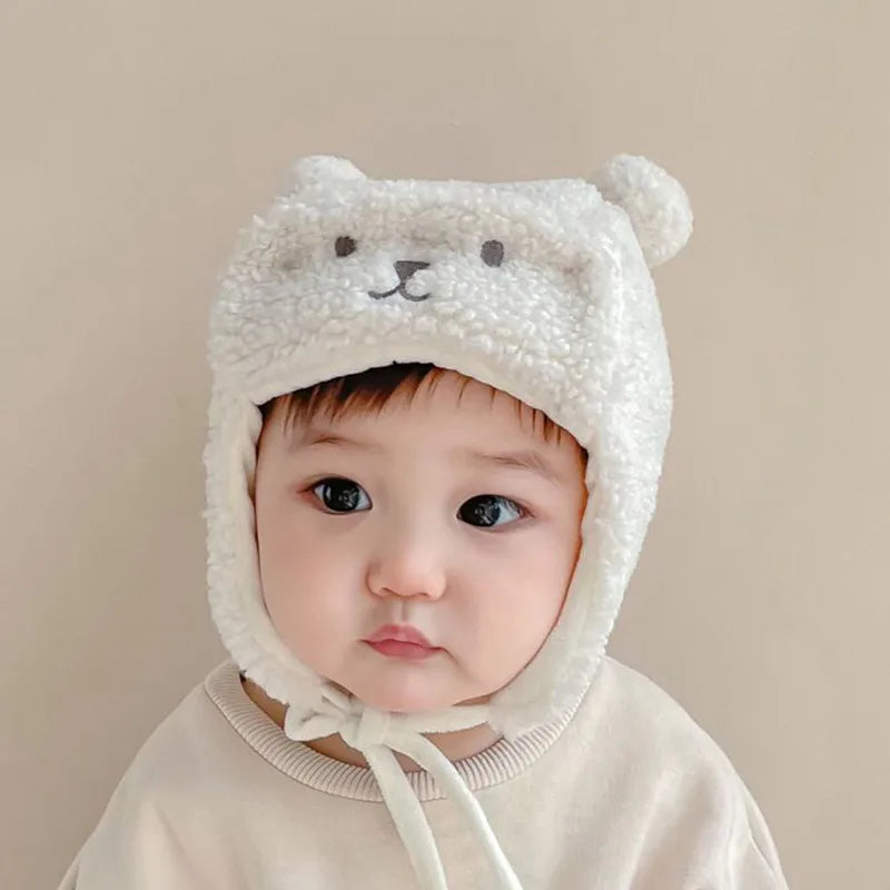 Cartoon Bear Plush Baby Hat Winter Polar Fleece Beanie Cap for Infant Korean Cute Warm Thicken Cotton Kids Ear Protection Hats