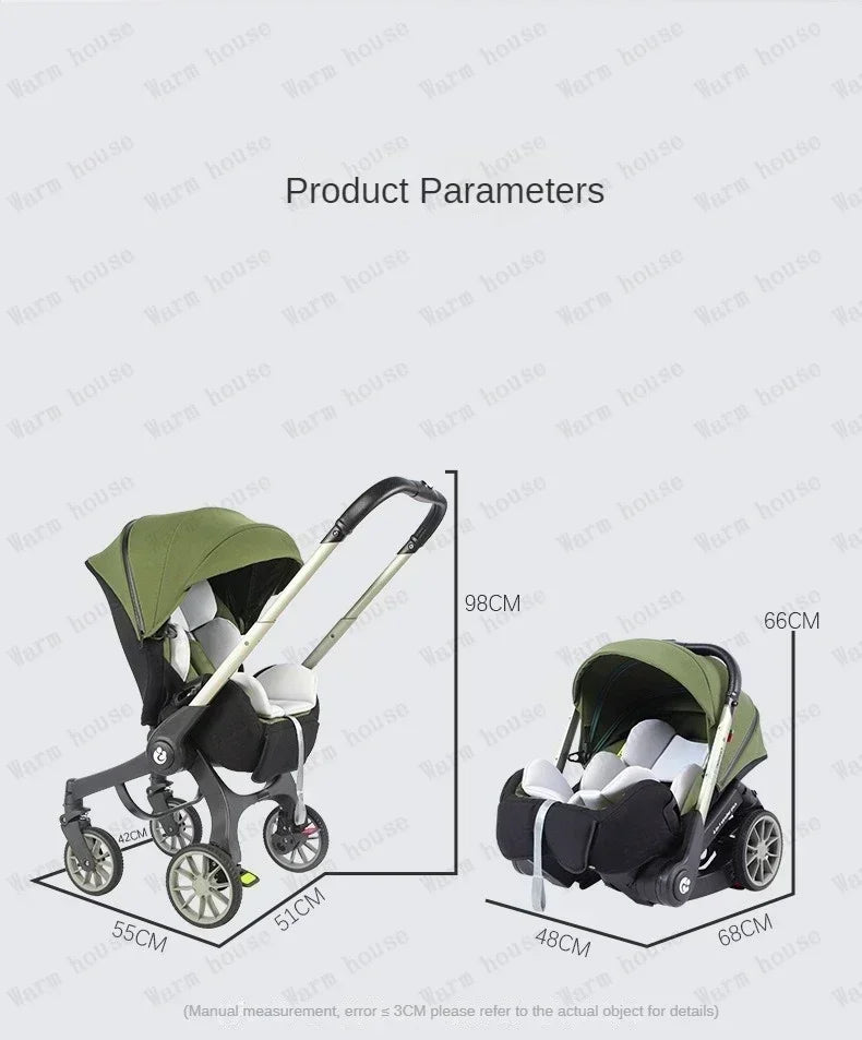 Baby Stroller, Multifunctional Stroller Foldable with Car Seat Baby Car Carriage Portable Baby Stroller 3in1