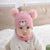 Baby Knitted Hat Set with Embroidered Face and Pom-Poms Hand-Washable Baby Hat and Scarf Set Perfect for Fall and Winter