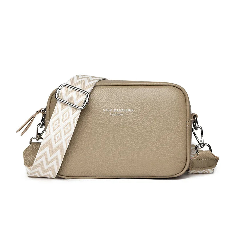 100% Genuine Leather Women Shoulder Bag 2025 New High Quality Cowhide Female Crossbody Bags Wide Shoulder Strap Girls Handbag