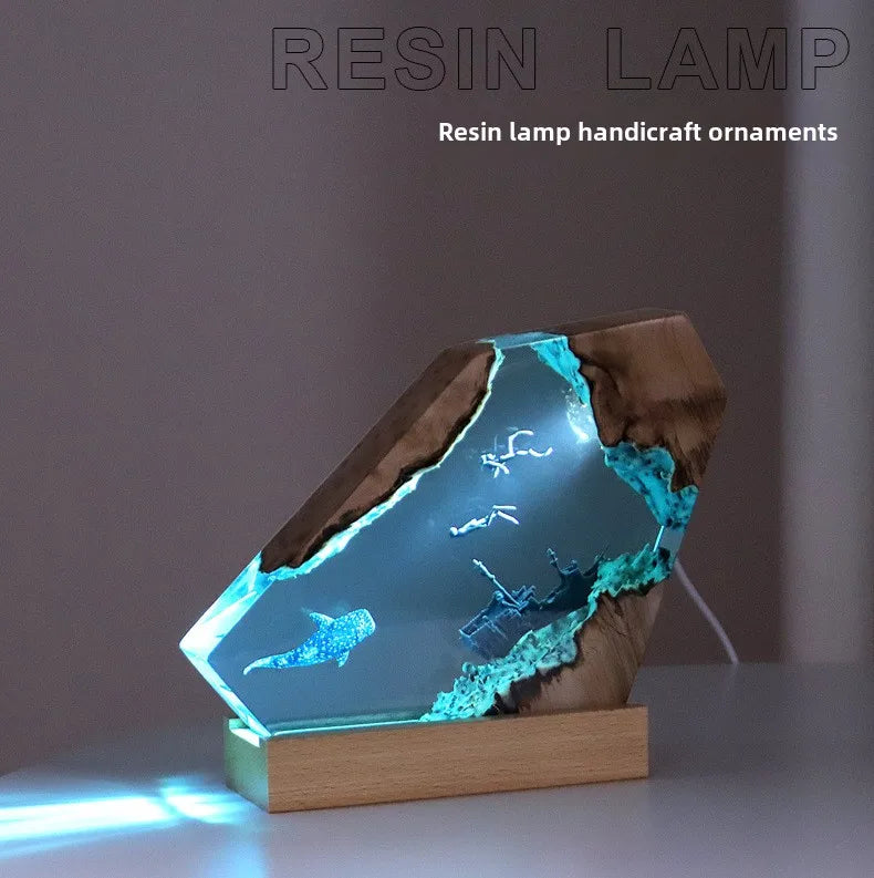New Creative Indoor Bedroom Office Table Decoration Accents Ocean Art Crafts Luminous Tabletop Lamp Epoxy Resin Night Light Gift