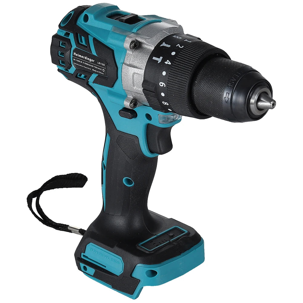 Heimerdinger Brushless Cordless Drill, 1300 In-lb(150N.m) Torque Electric Drill, 1/2" Driver-Drill,2 Variable Speed Drill