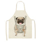 Cute Dog Pug Pattern Cotton Linen Sleeveless Chef Apron Kitchen Aprons Women Home Cooking Baking Waist Bib Pinafore 55x68cm