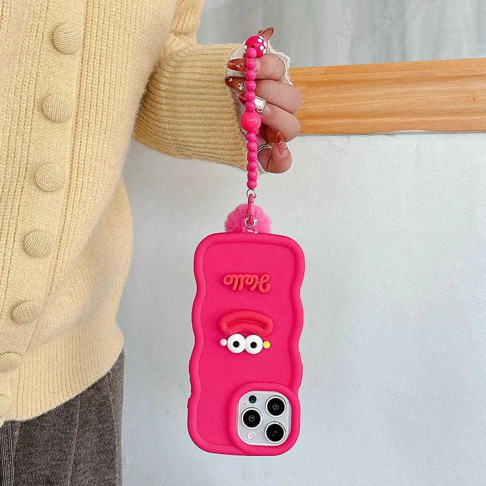 Cute Cartoon Wrist Chain Wave Case For Tecno Spark GO 1 2025 2024 2023 2022 2021 2020 Tecno Pop 6 GO 9 7 Pova 5 Pro 6 Neo Cover