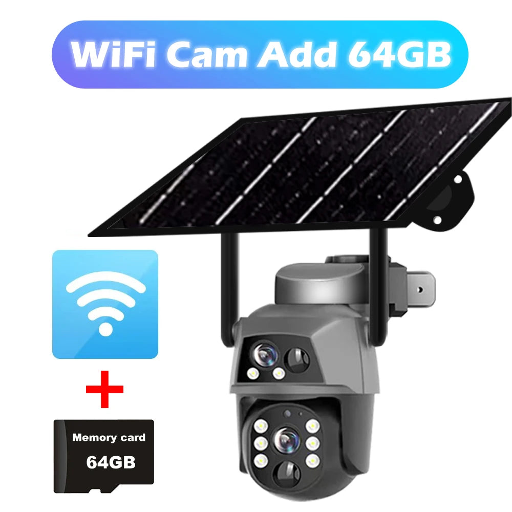 4G Solar Camera Outdoor Dual Lens 8MP 4K WiFi PTZ IP Security Camara With Solar Panel CCTV Built in Battery Auto Tracking Cam