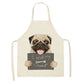 Cute Dog Pug Pattern Cotton Linen Sleeveless Chef Apron Kitchen Aprons Women Home Cooking Baking Waist Bib Pinafore 55x68cm