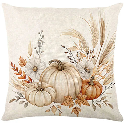 Thanksgiving Harvest Festival Throw Pillow Cover 18x18in with Straw and Pumpkin Pattern for Fall Thanksgiving Decor Living Room