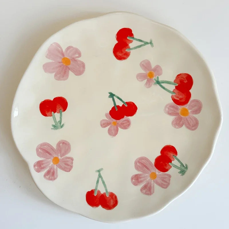 1Pcs Creative Ceramic Hand-painted Coffee Cups and Saucers Cute Home Breakfast Cups Dessert Dish Afternoon Tea Cup Drinkware