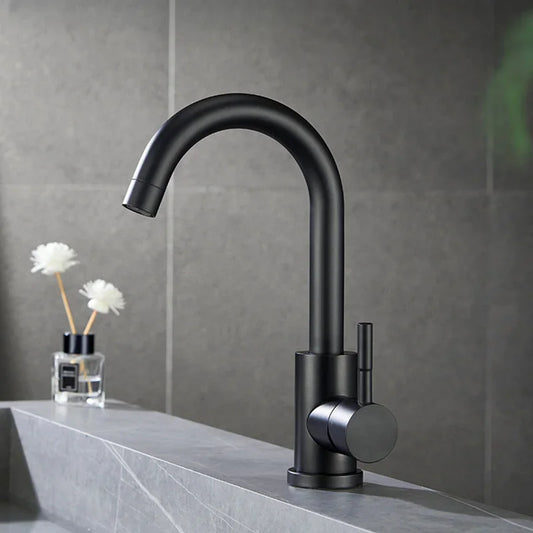 Stainless Steel Hot and Cold Water Mixer Tap, Single Handle Bathroom Faucets, Deck Mounted, Household WashBasin Sink Tap