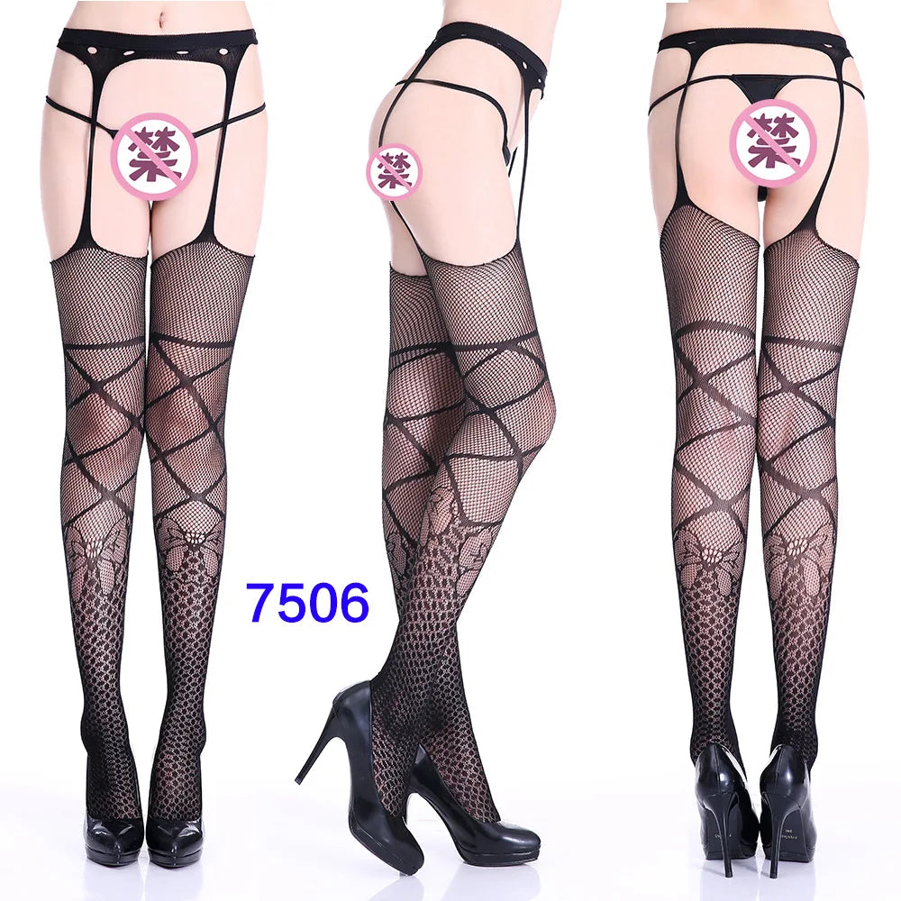 27 Style Women Fishnet Stockings Lingerie Black Jacquard Lace Belt Mesh Elastic Thigh High Stockings Female Spider Web Pantyhose