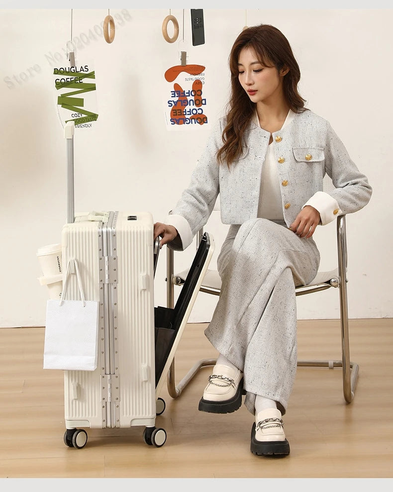 KO-KU New Front Opening Travel Suitcases 20/24/26/28 inch carrier Aluminum Frame Large Capacity Luggage USB Charging TSA Lock