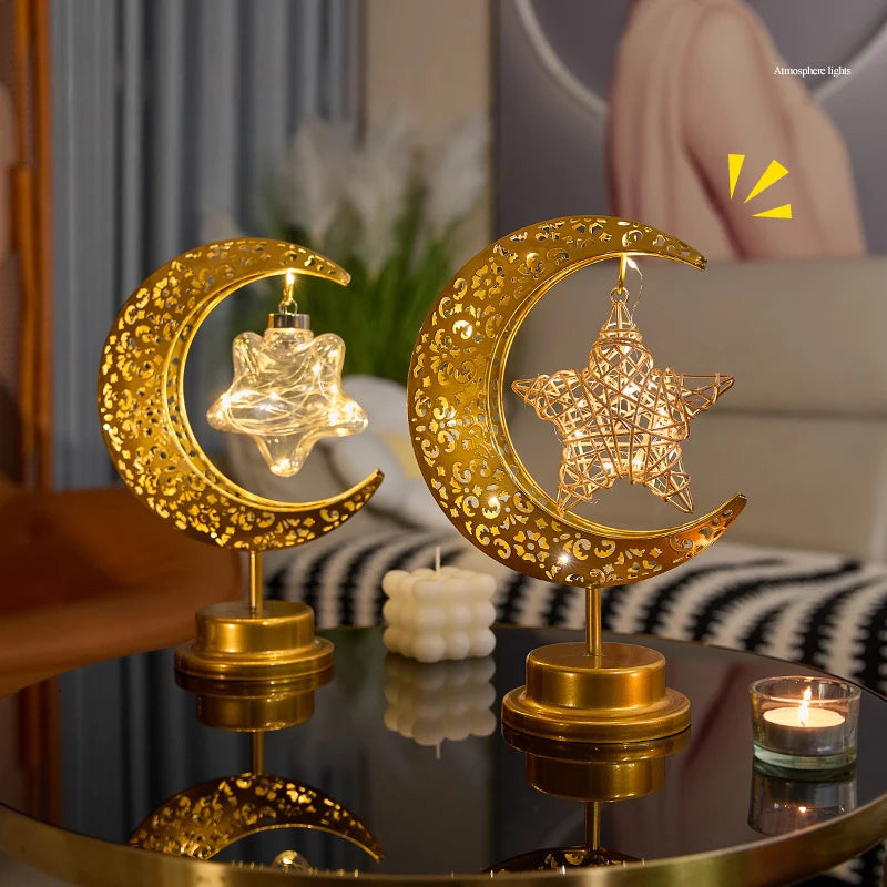 Muslim Lantern Ramadan Decorations 2026 EID Mubarak LED Festival Night Light Party Supplies Islamic Muslim Desktop Ornament