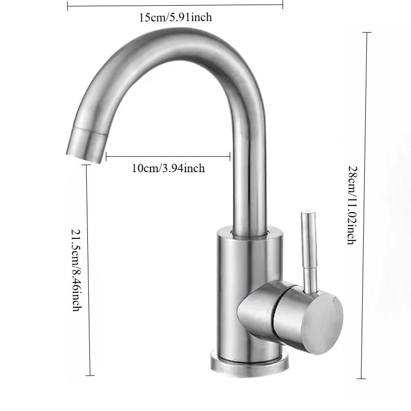 Stainless Steel Hot and Cold Water Mixer Tap, Single Handle Bathroom Faucets, Deck Mounted, Household WashBasin Sink Tap