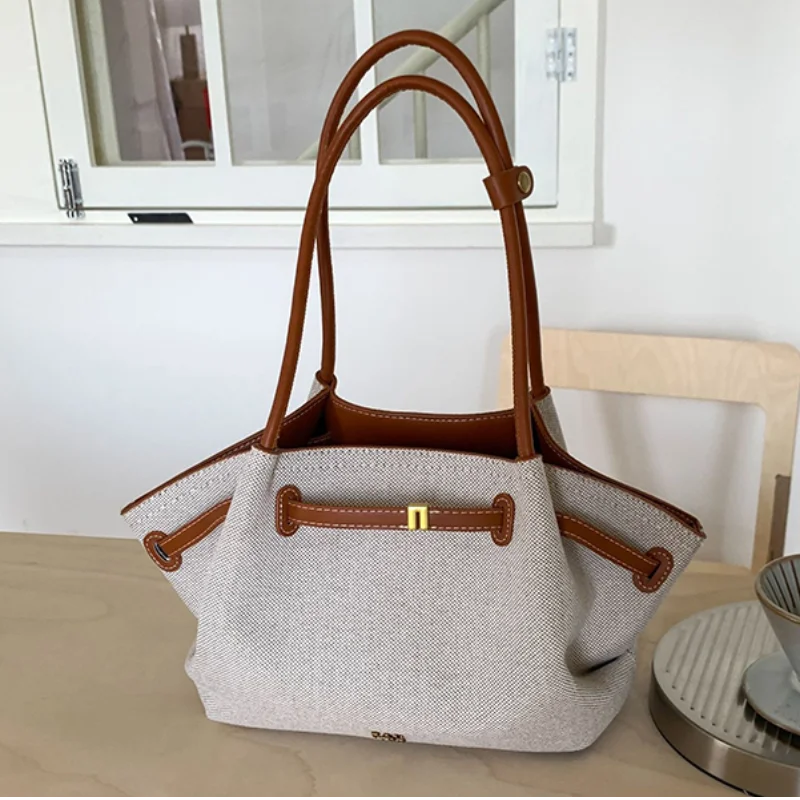 Luxury Canvas Dumpling Handbag Vintage Large Capacity Tote Bag Brand Pleated Drawstring Design Versatile Fashion Shoulder Purse