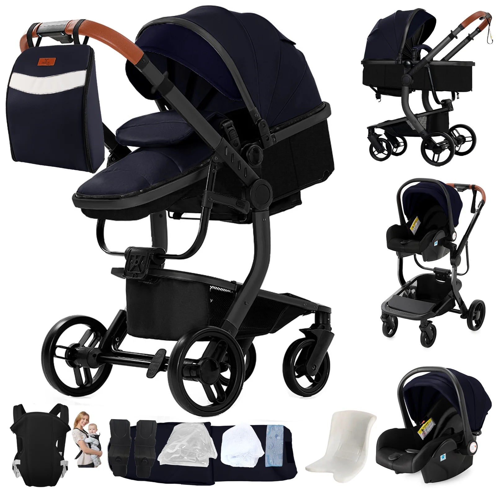 Magic ZC Lightweight stroller Baby stroller 3 in 1 Baby carriage strollers for baby light carts Baby carriage PU 3in1 stroller